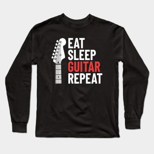 Eat Sleep Guitar Repeat Electric Guitar Headstock Dark Theme Long Sleeve T-Shirt